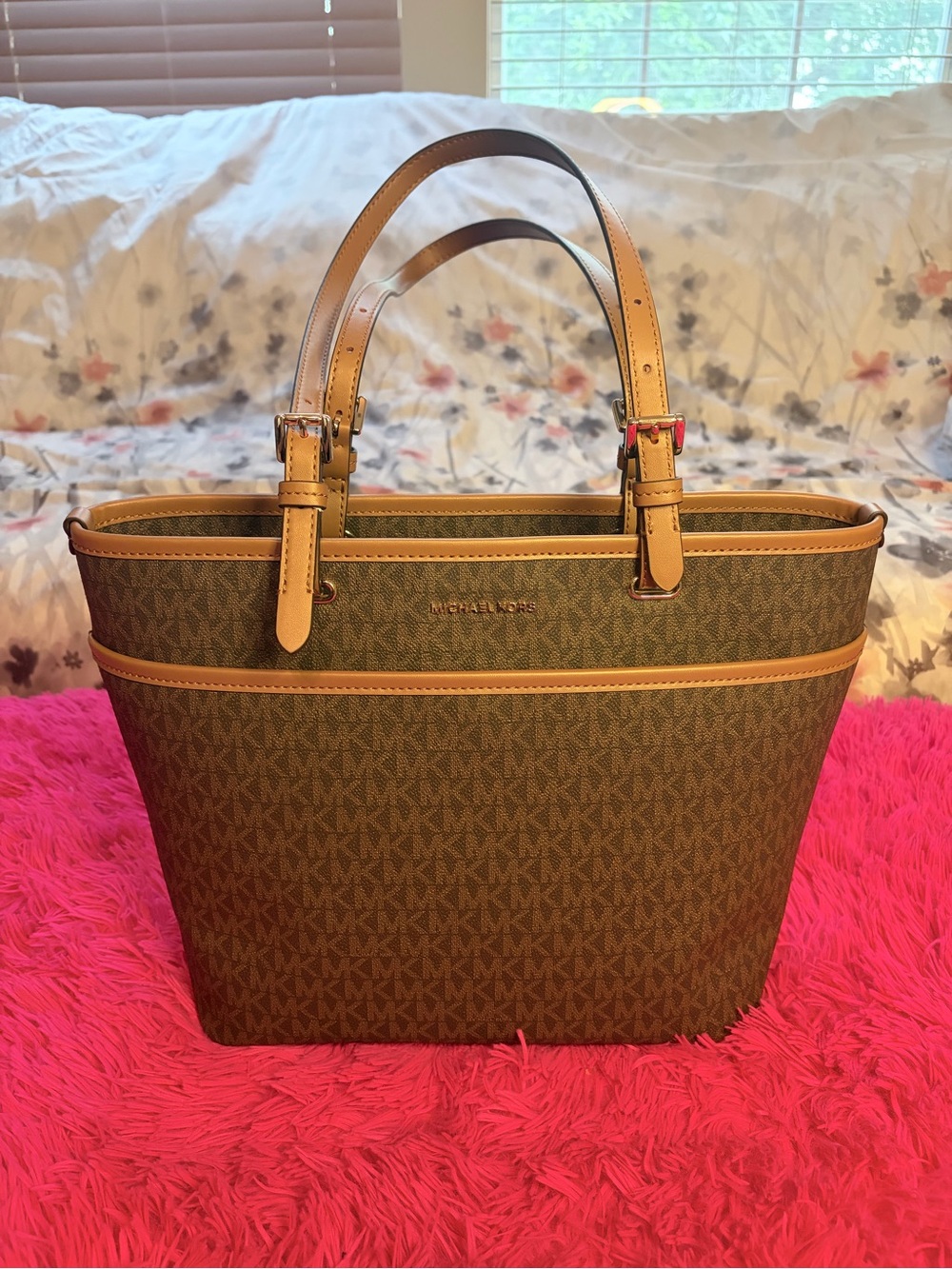 Michael Kors Brown Logo Tote with Tan Trim